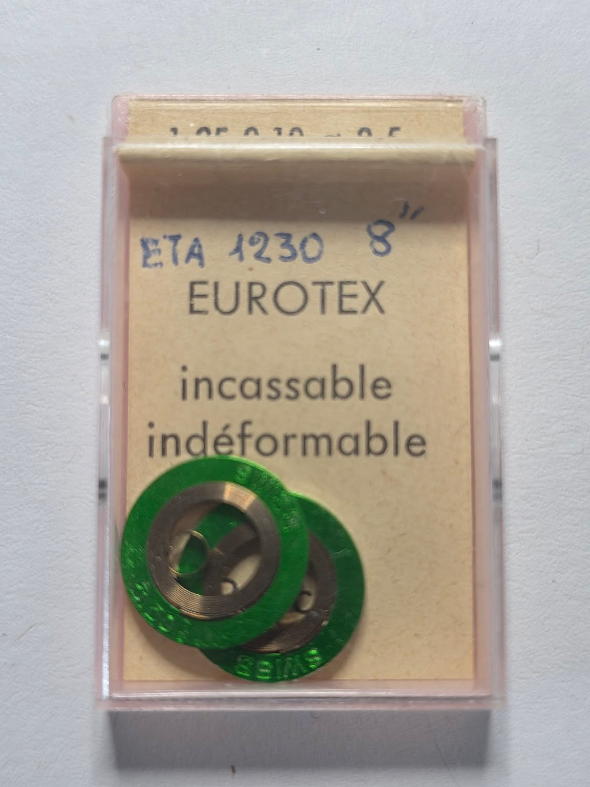 [AM205] ETA / EUROTEX - ETA 1230 8''' - Lot de 2 ressorts moteurs incassables EUROTEX (1,25 x 0,10 x ø 8,5 - N° 115 / N° 3)