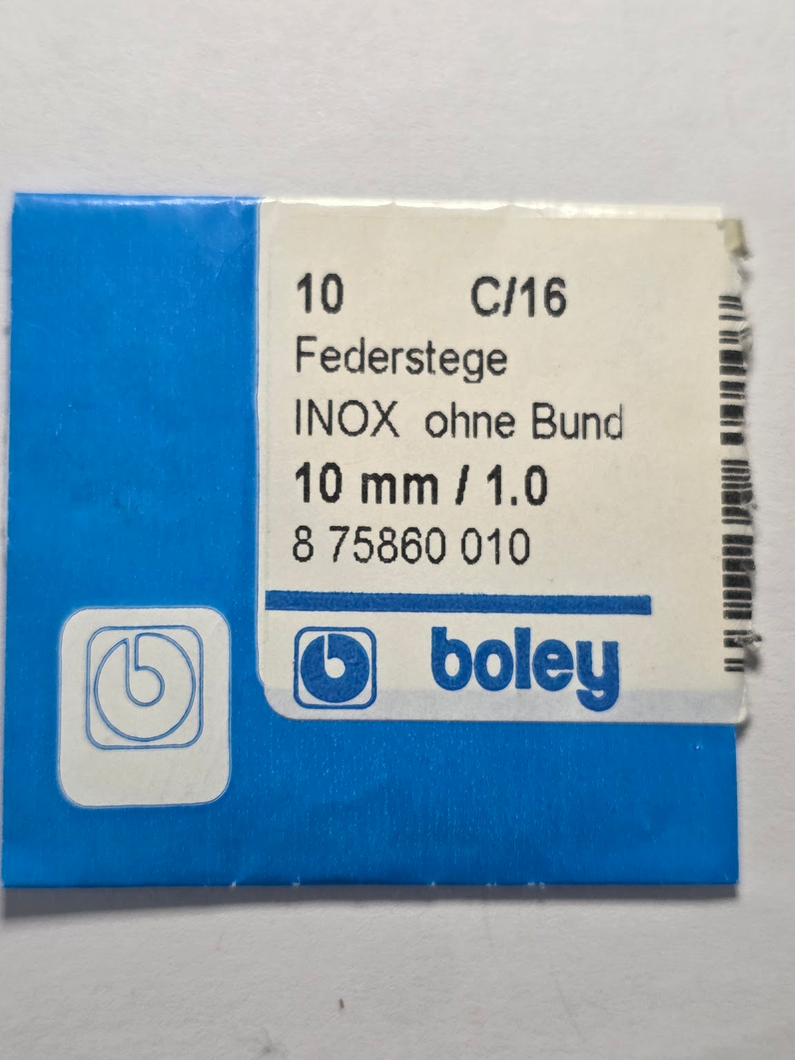 [AM211] Générique Horlogerie / Boley - Lot de 9 barrettes à ressort INOX sans collerette Boley (10 mm / Ø 1.0 mm - C/16)