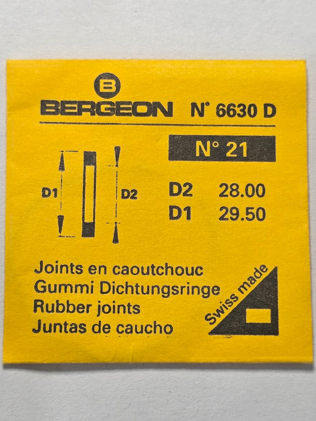 [AM216] Bergeon - Bergeon 6630 D (N° 21) - Joint plat caoutchouc (D2 28.00 mm / D1 29.50 mm)