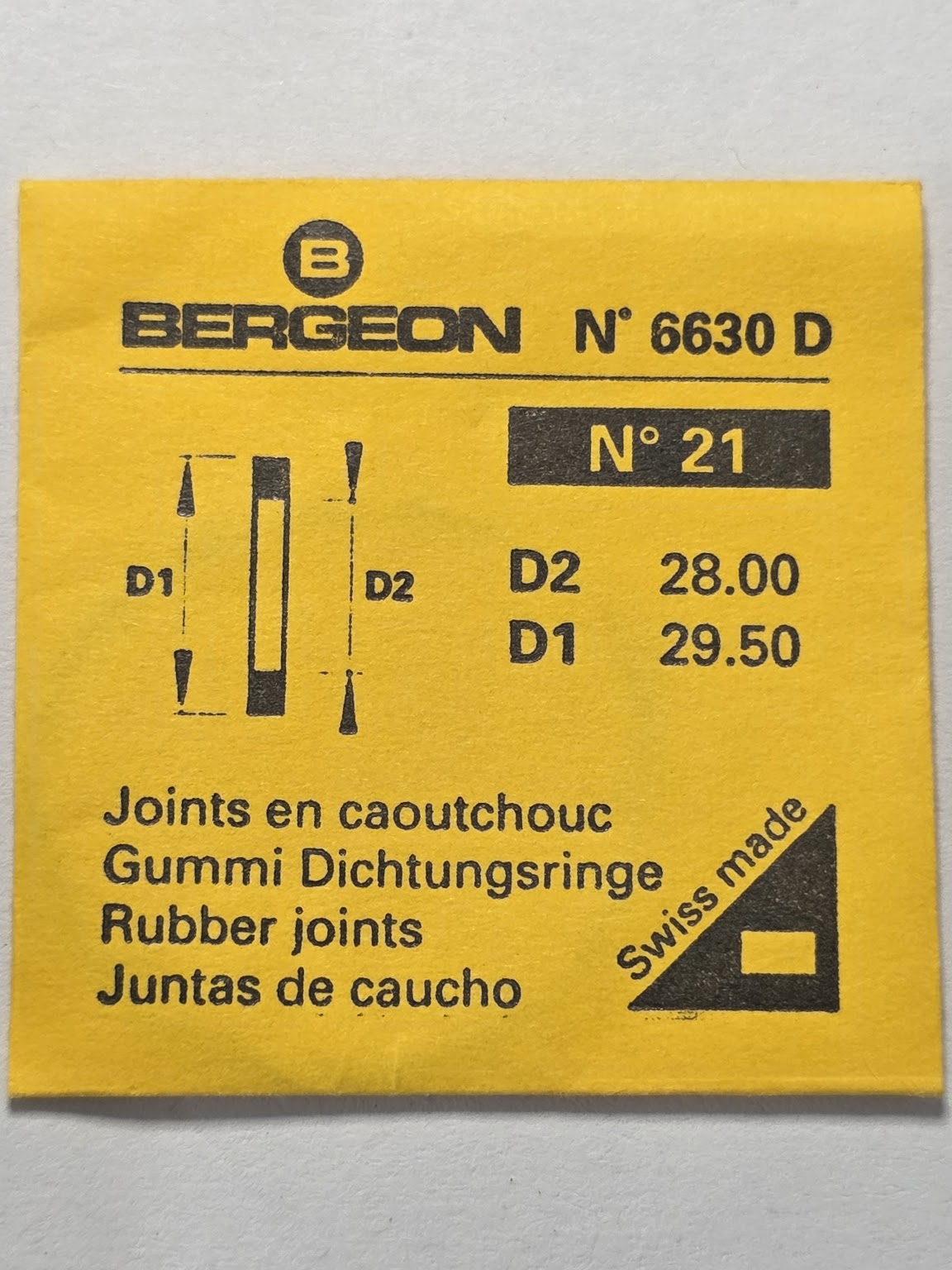 [AM216] Bergeon - Bergeon 6630 D (N° 21) - Joint plat caoutchouc (D2 28.00 mm / D1 29.50 mm)