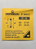 [AM220] Bergeon - Bergeon 6630 D (N° 18) - Lot de 2 joints plats caoutchouc (D2 27.00 mm / D1 28.50 mm)