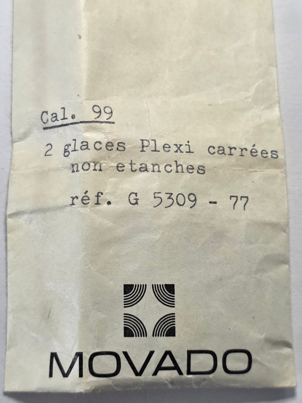 [AM227] Movado - Movado Cal. 99 - Lot de 2 glaces Plexi carrées non étanches (Réf. G 5309 - 77)