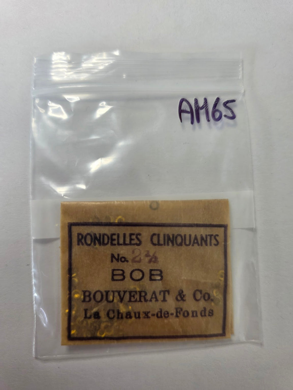Pochette de rondelles clinquants No. 2 1/2 (frictions de minuterie / ressorts) - Bouverat & Co. (BOB) / La Chaux-de-Fonds - No. 2 1/2