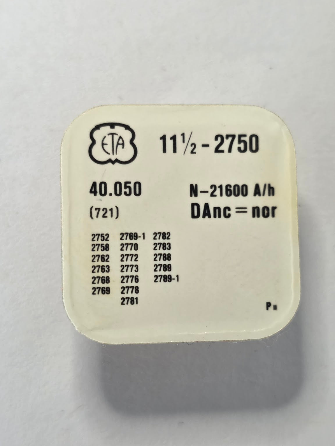 Balancier réglé avec spiral 21 600 A/h sous blister scellé d'origine (Réf. 40.050 / 721) - ETA Original Factory Sealed - ETA 2750 / Réf. 40.050 (721)